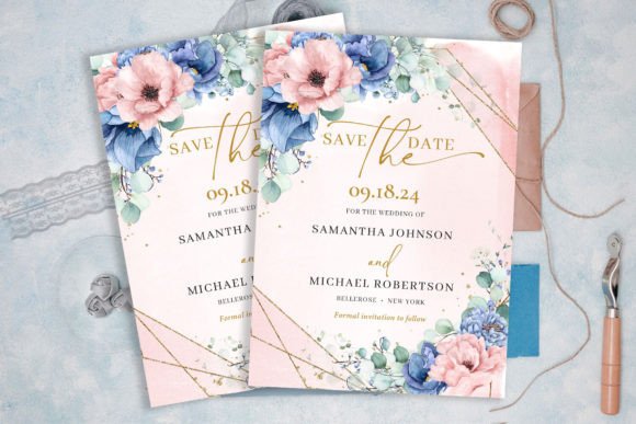 Download Dusty Blue and Dusty Pink Save the Date - Save Collection